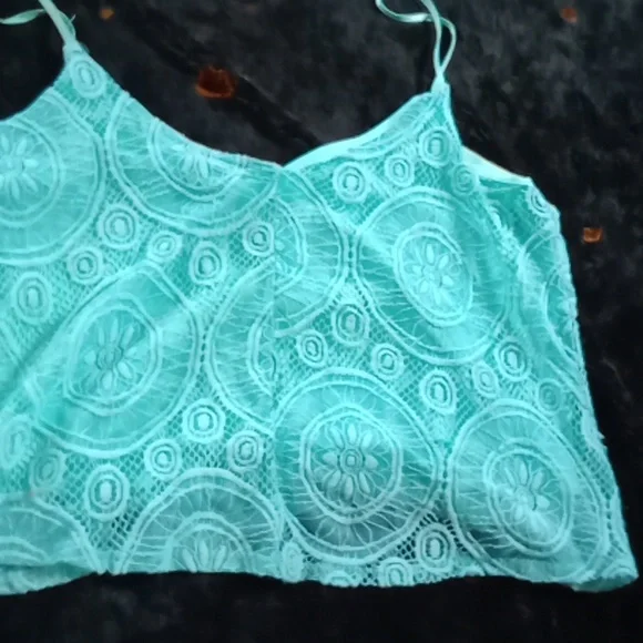 Rue 21 aqua blue turquoise XL camisole lace lined flower pattern - Picture 4 of 5